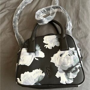Vera Wang Black and White Floral bowler Crossbody Bag New